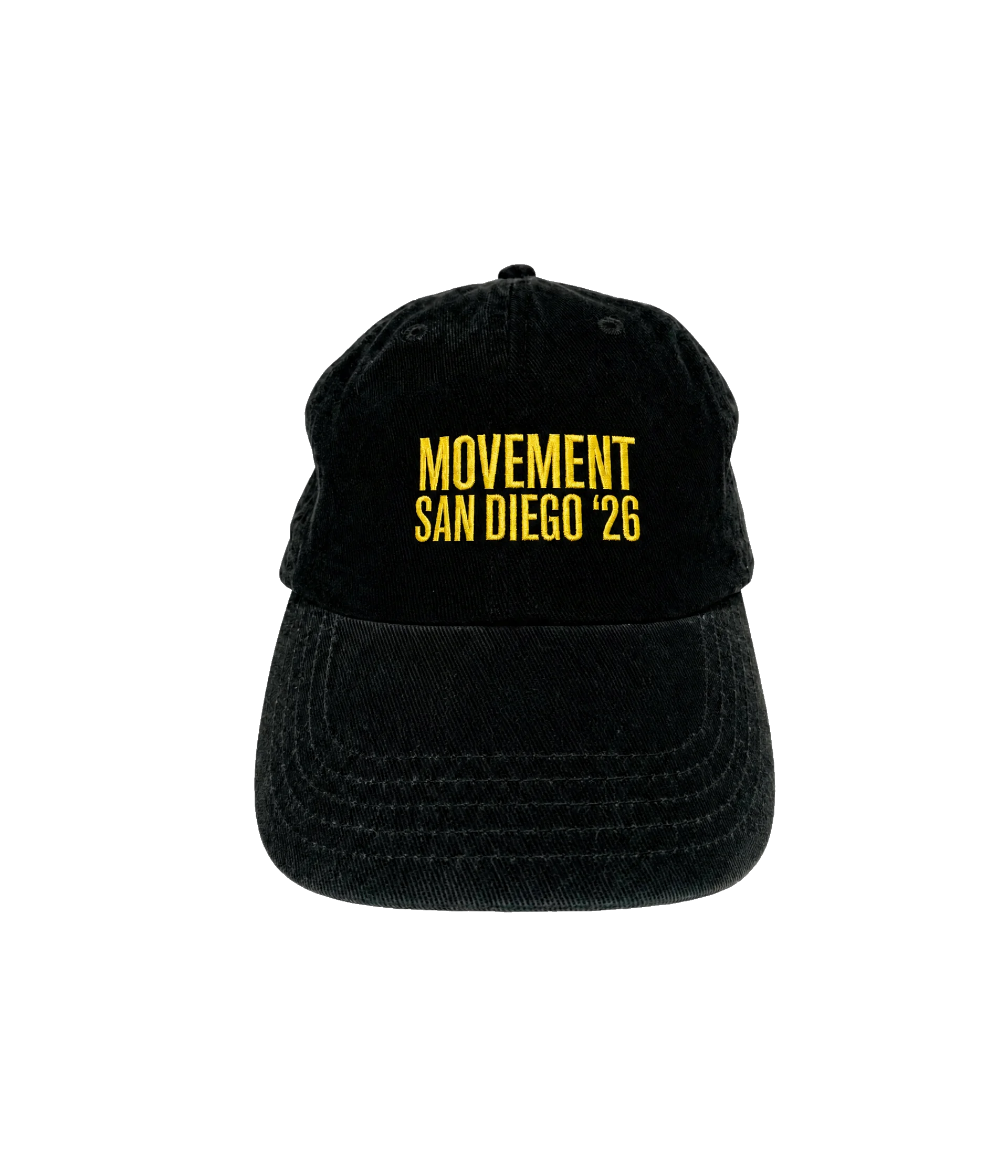 Black Movement San Diego 26 hat with gold embroidery mockup